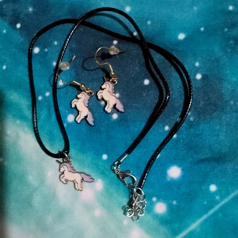 PURPLE AND WHITE UNICORN JEWELRY SET